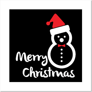 Merry Christmas Happy Snowman With Santa Hat - Merry Christmas Gift Posters and Art